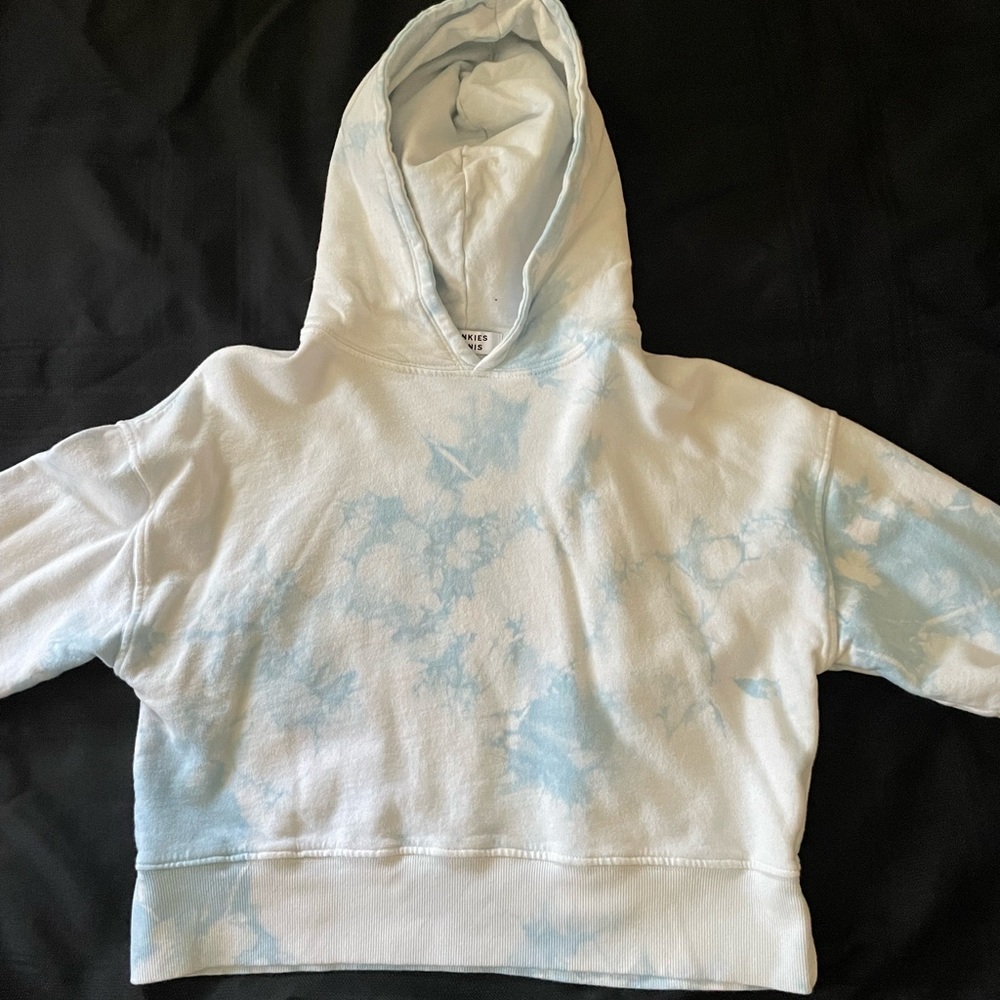 Frankie’s Bikinis cropped blue and white hoodie sweatshirt